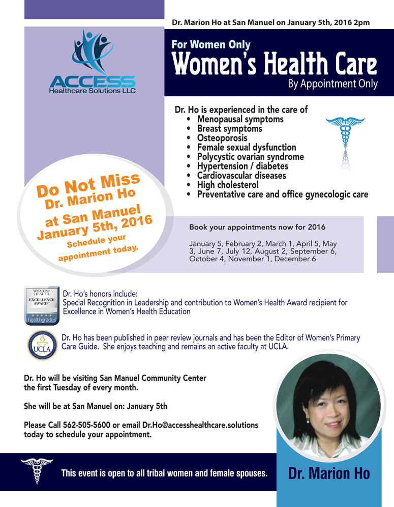 For Women Only – Women’s Health Care with Dr. Marion Ho, January 5th, 2016 2pm