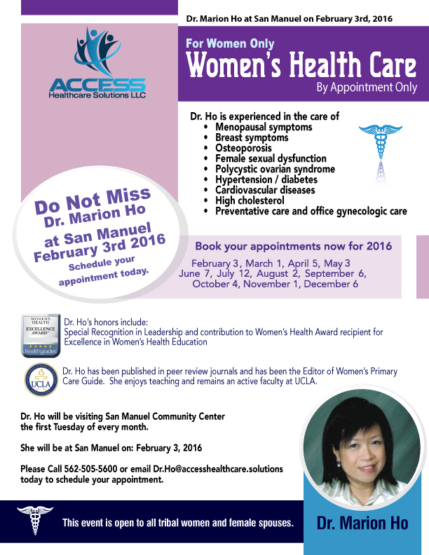 For Women Only – Women’s Health Care with Dr. Marion Ho, February 3rd, 2016